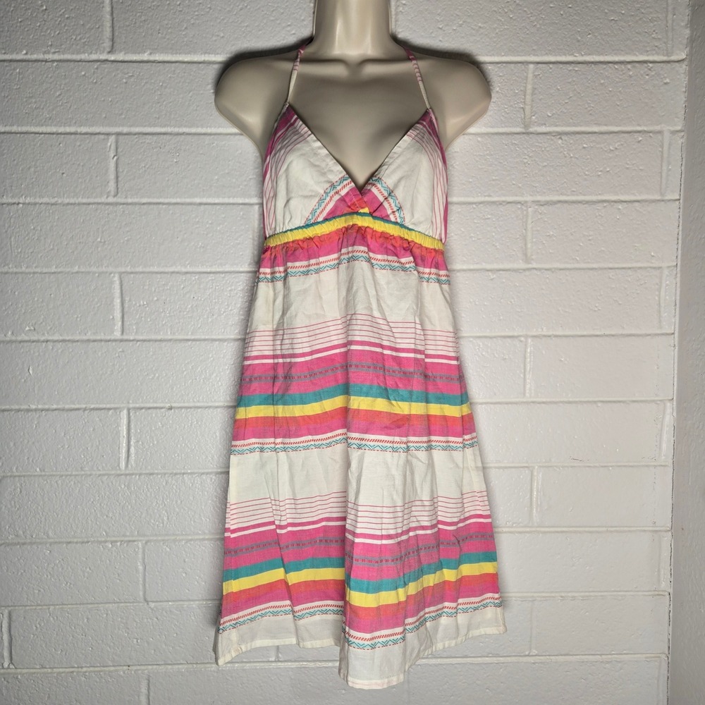 Roxy Womens Halter Dress Striped Cotton Large Beach Sundress Summer Multicolor